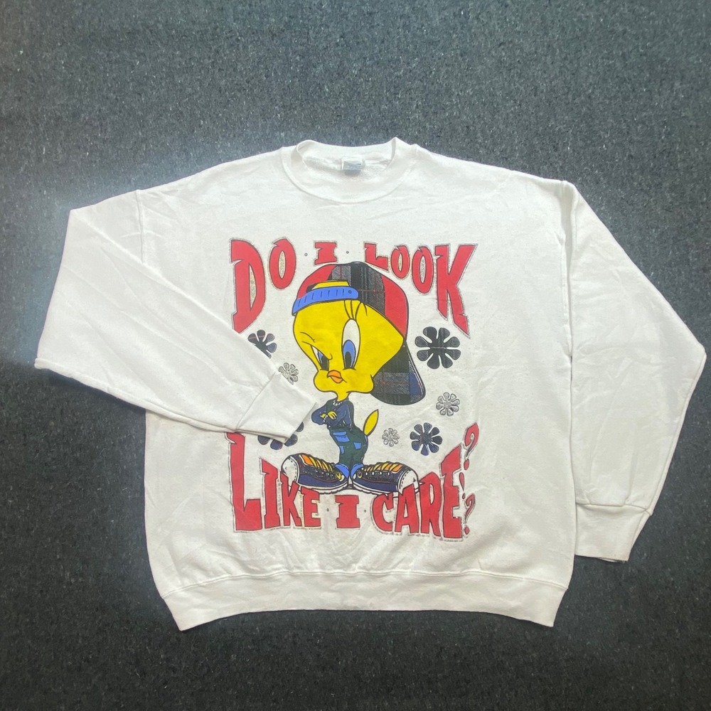 Freeze Vintage 90s Unisex XL Looney Tunes Tweety Bird Graphic Sweatshirt White